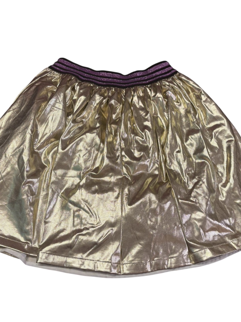 Lola + the Boys, size 14 Metallic Gold Girls' Skirt with Purple Waistband
